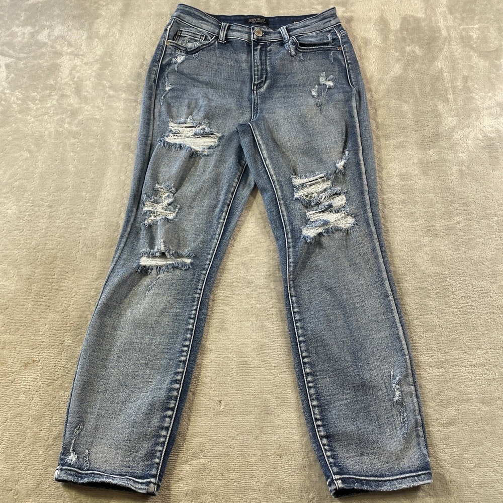 Judy Blue Boyfriend Fit Jeans Womens 7/28 Distressed Medium Wash Mom Boho Casual